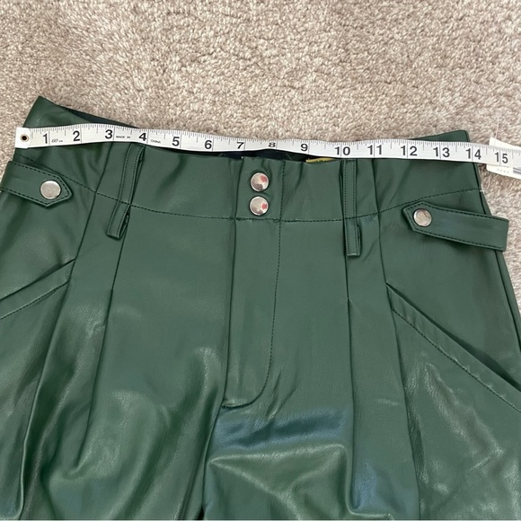 NWT Anthropologie Maeve Faux Leather Pleated Taper Pant Size 4 Dark Green - Picture 7 of 14